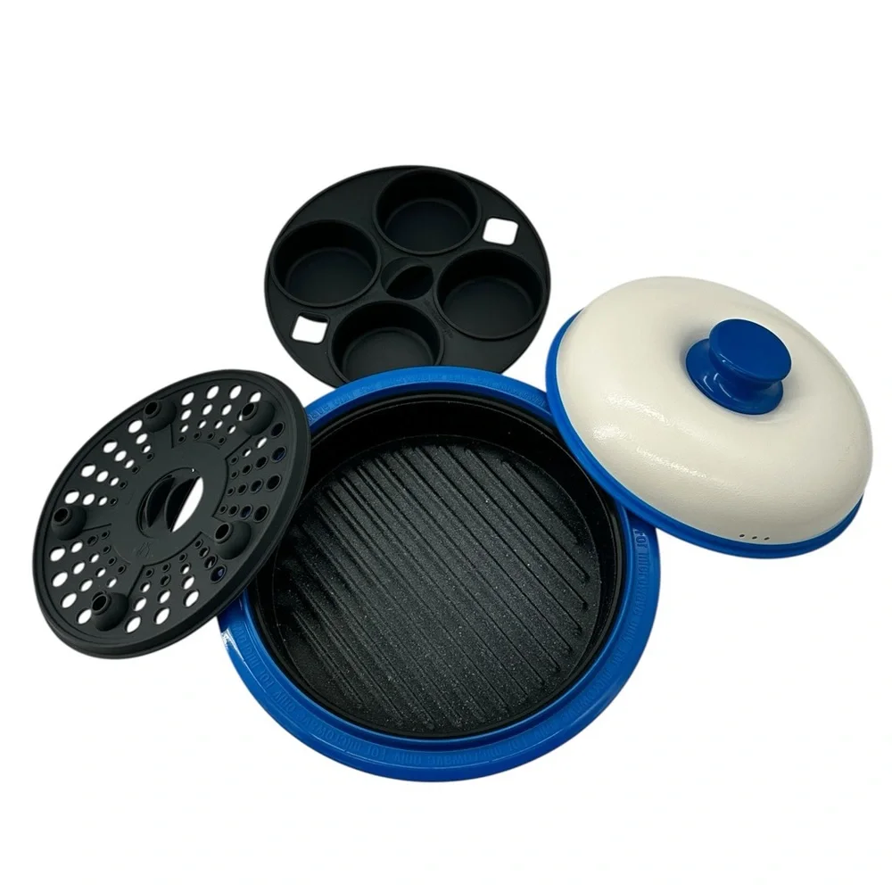 Range Mate Microwave Grill Cooker - Blue/White - Grills, Bakes, Steams & Sautés